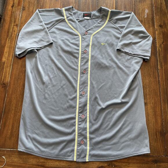Nike Shirt Mens 2XL Gray Baseball Jersey Button Up Swoosh Script Logo Athletic - Picture 3 of 10